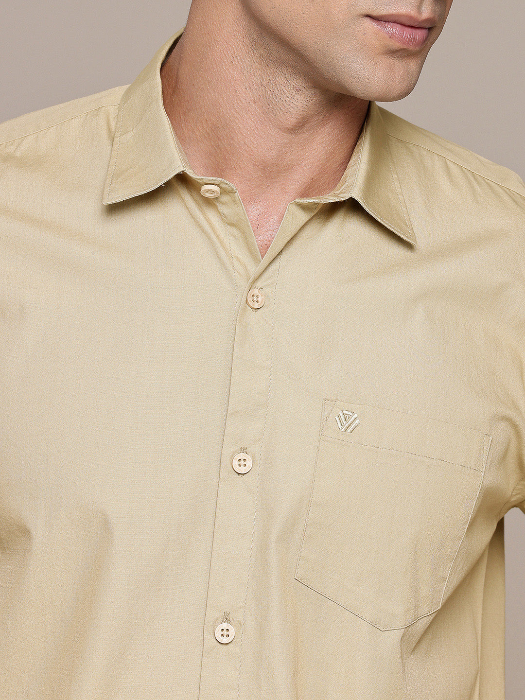 Beige Half Sleeve Pure Cotton Shirt