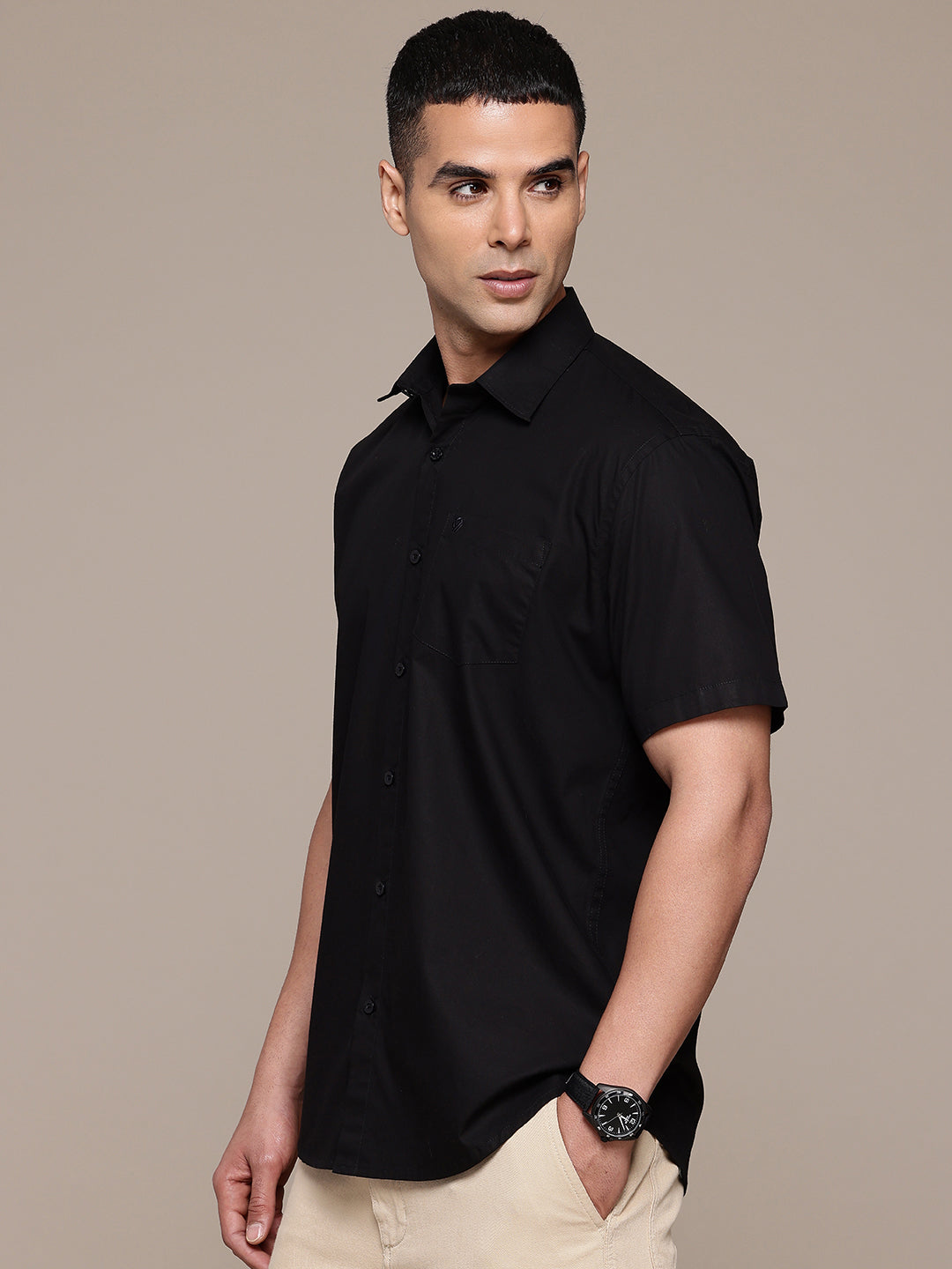 Black Half Sleeve Pure Cotton Shirt