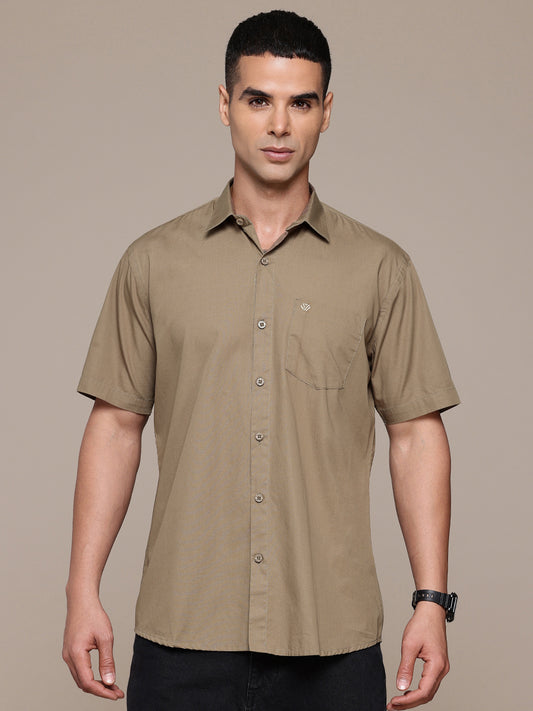 Brown Half Sleeve Pure Cotton Shirt