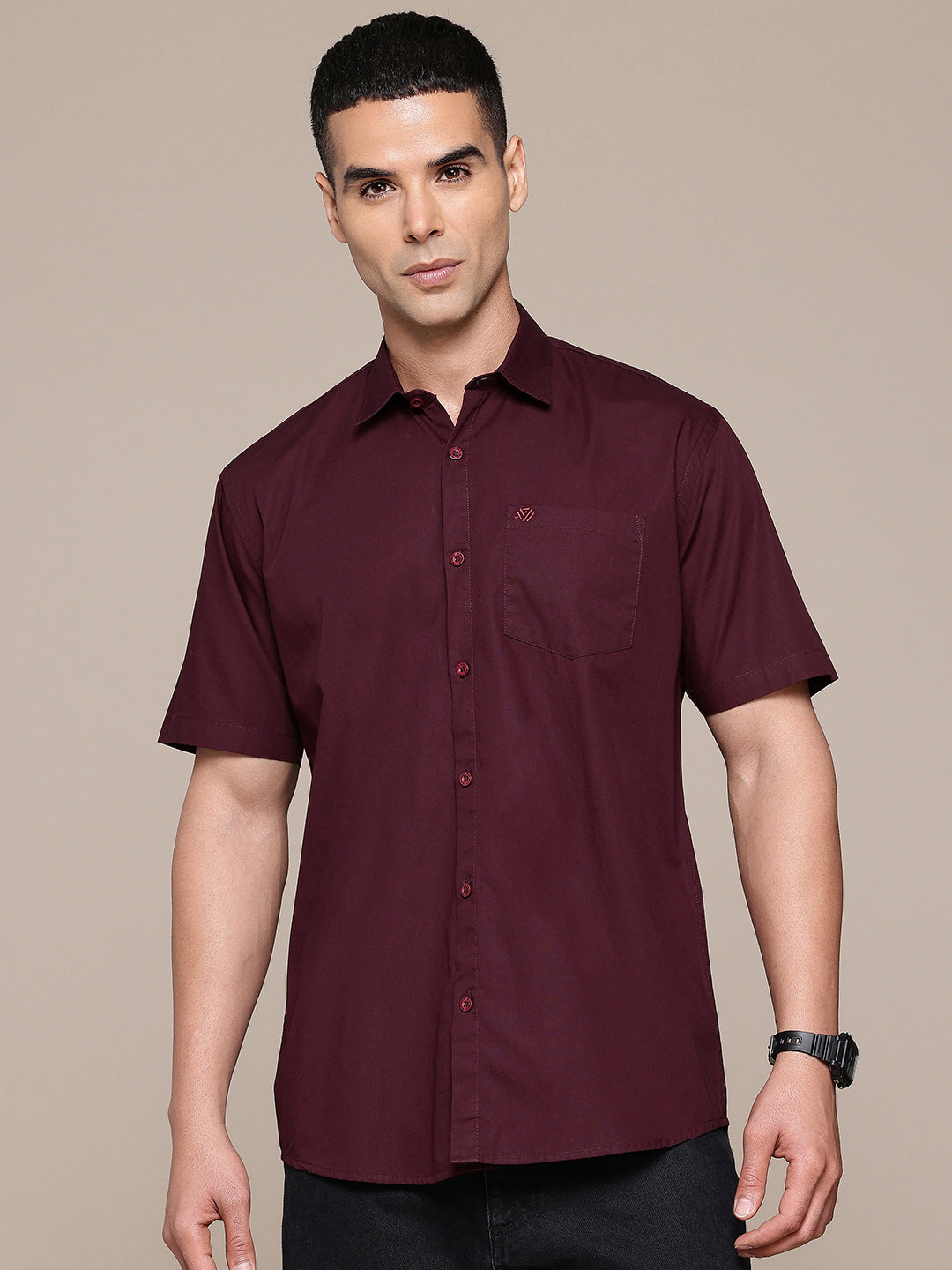 Burgundy Half Sleeve Pure Cotton Shirt