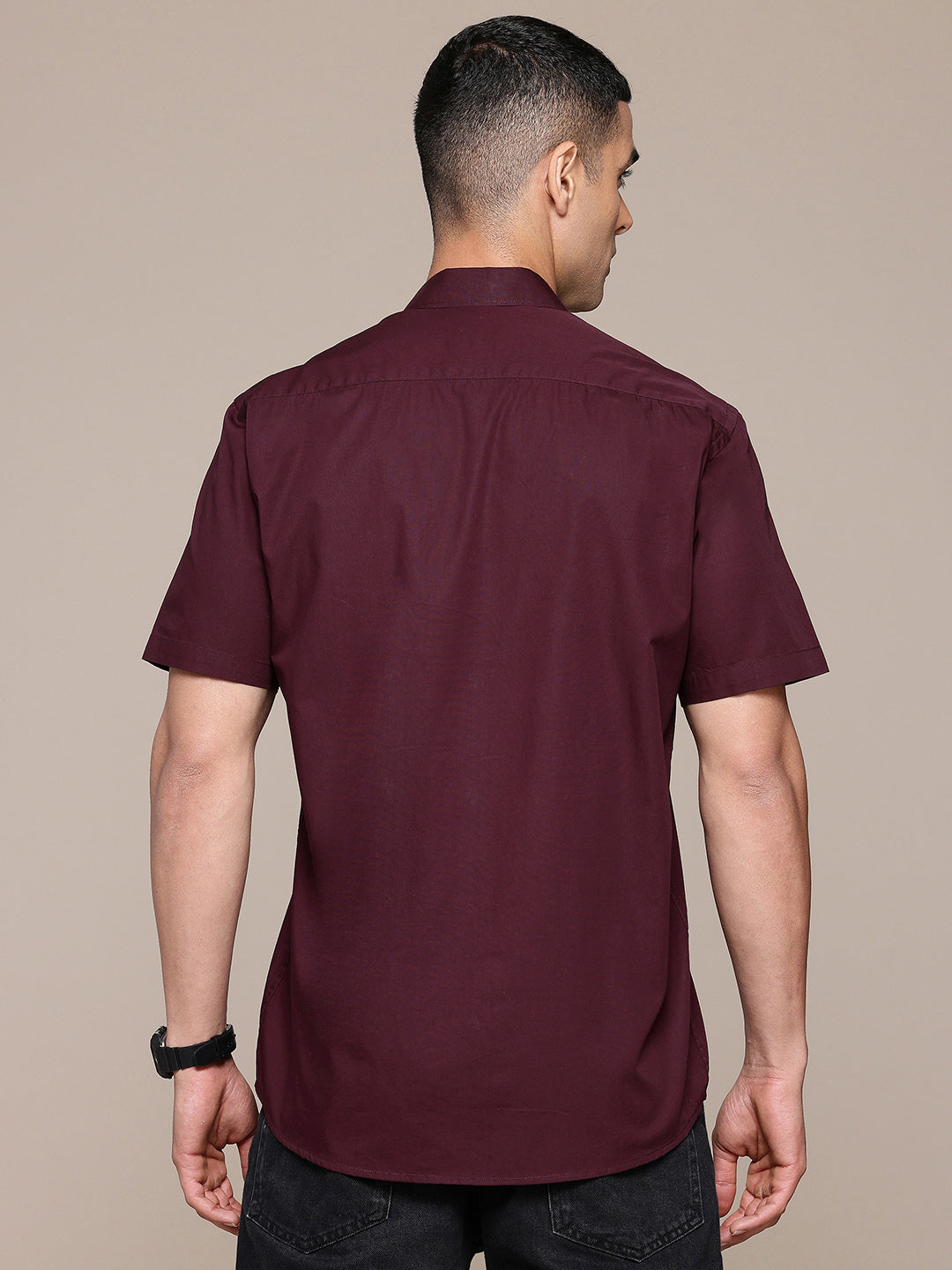 Burgundy Half Sleeve Pure Cotton Shirt