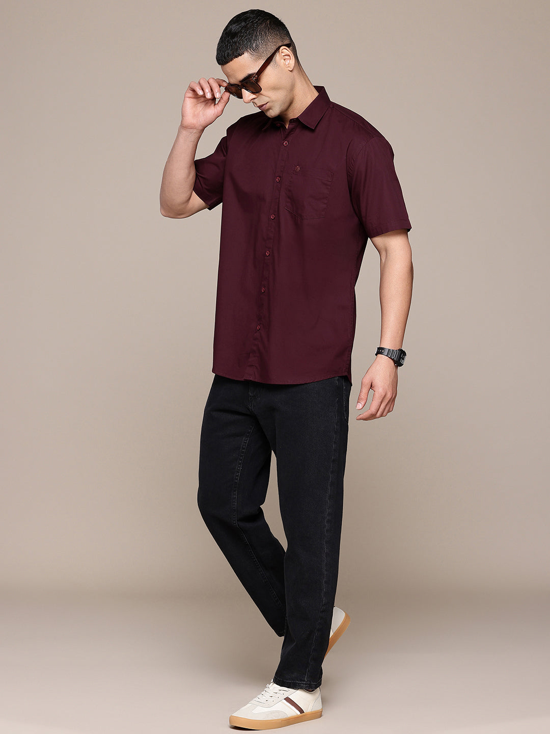 Burgundy Half Sleeve Pure Cotton Shirt