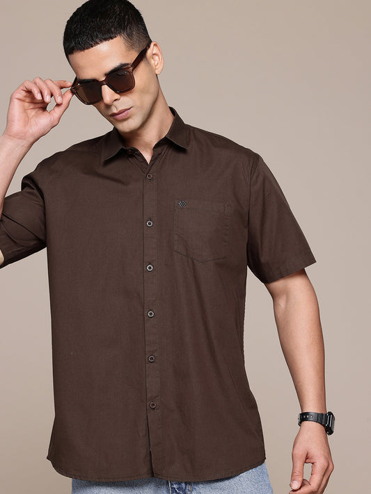 Coffee Brown Half Sleeve Pure Cotton Shirt