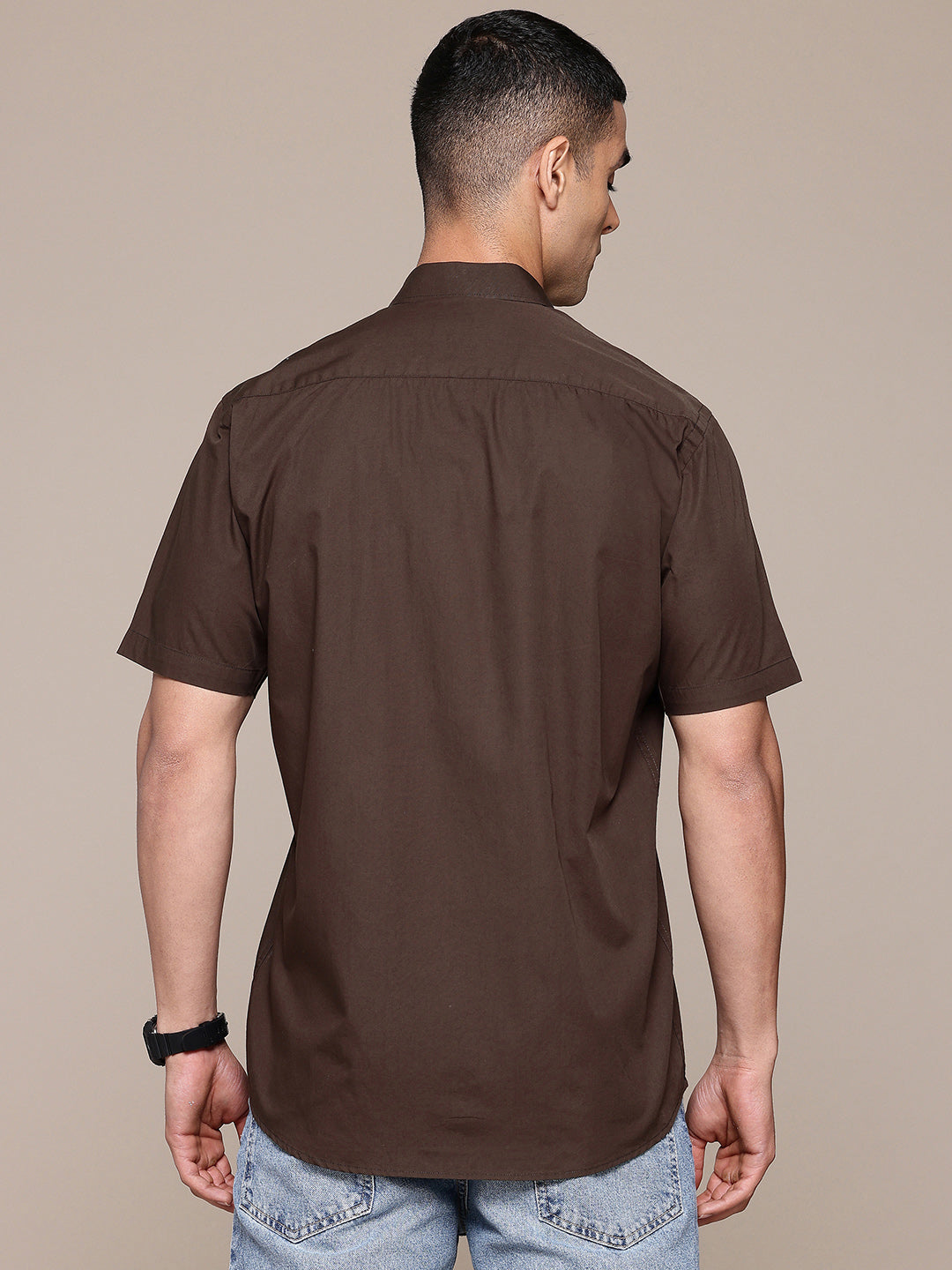 Coffee Brown Half Sleeve Pure Cotton Shirt