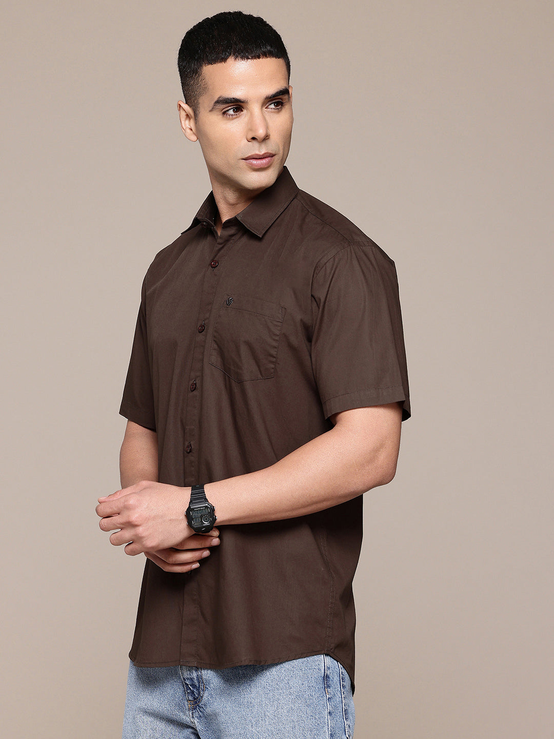 Coffee Brown Half Sleeve Pure Cotton Shirt
