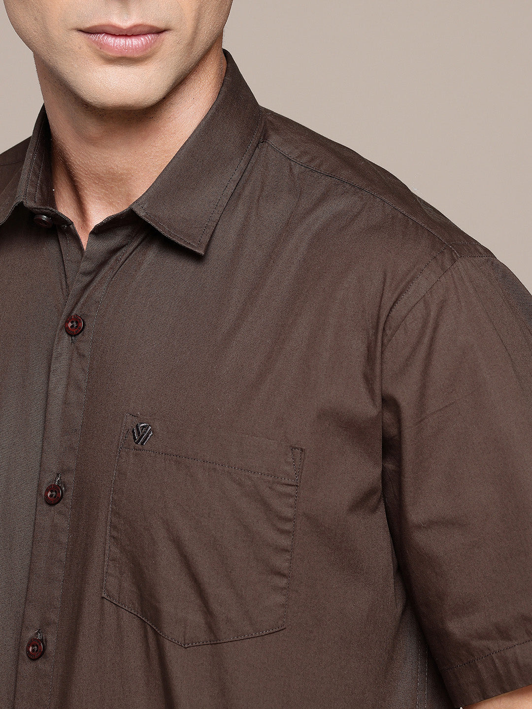 Coffee Brown Half Sleeve Pure Cotton Shirt