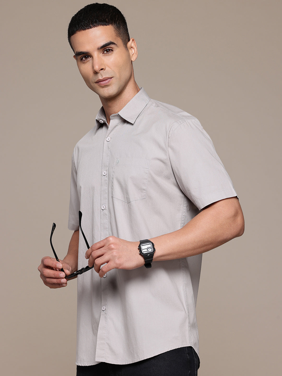 Light Grey Half Sleeve Pure Cotton Shirt