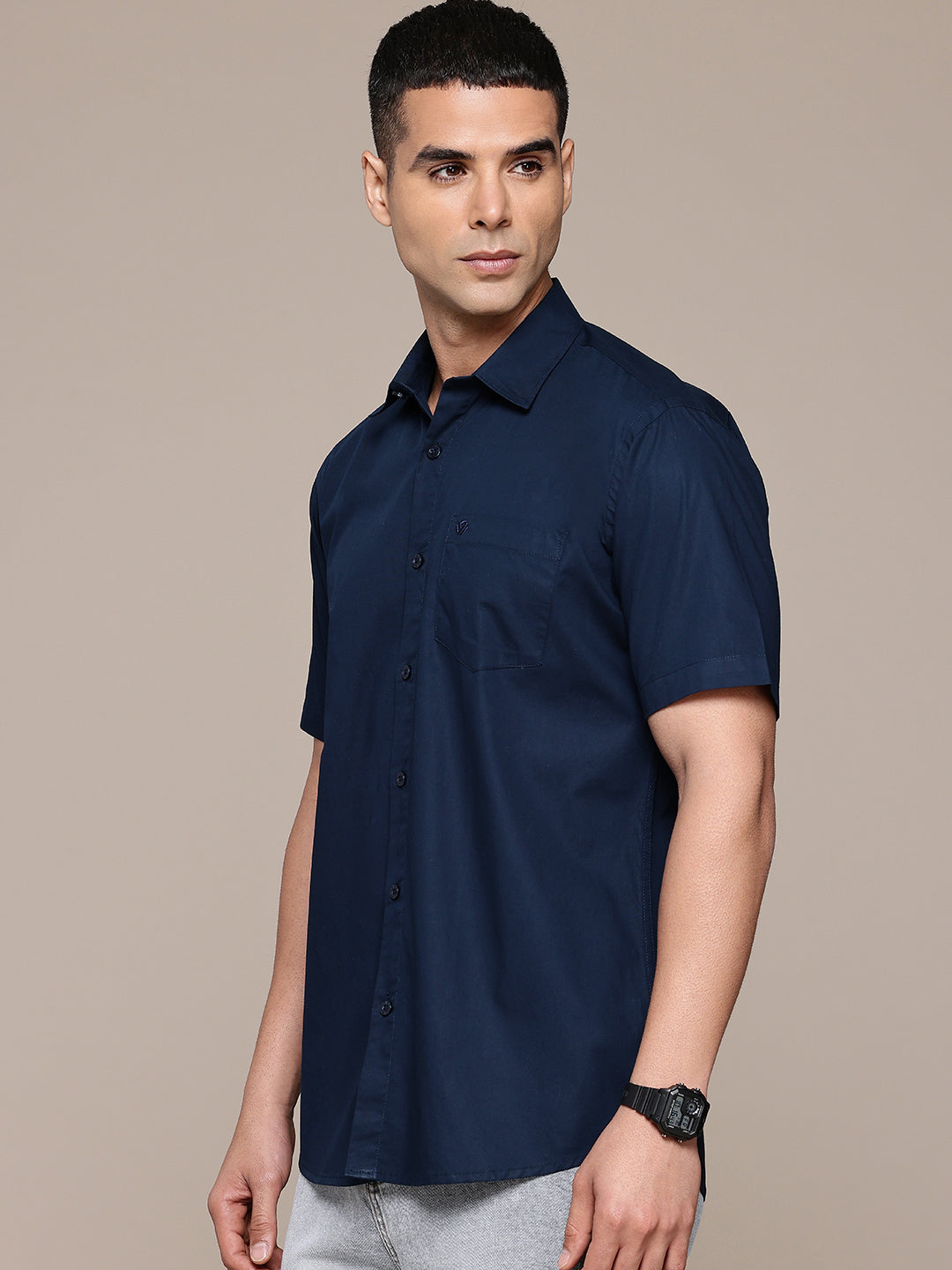 Navy Blue Half Sleeve Pure Cotton Shirt
