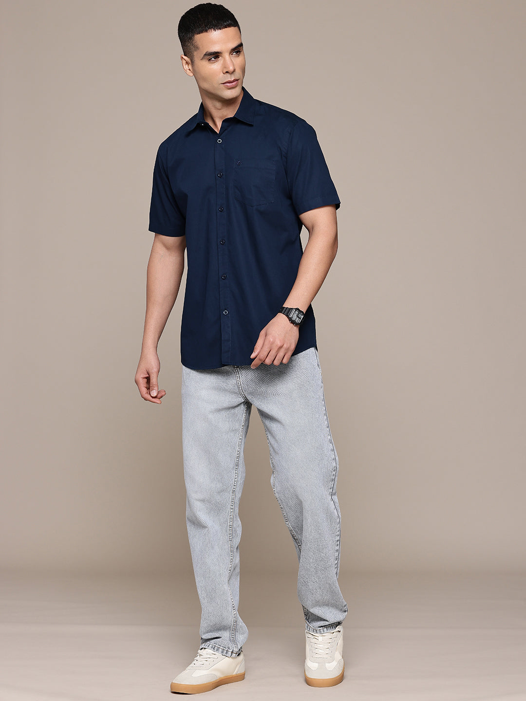 Navy Blue Half Sleeve Pure Cotton Shirt