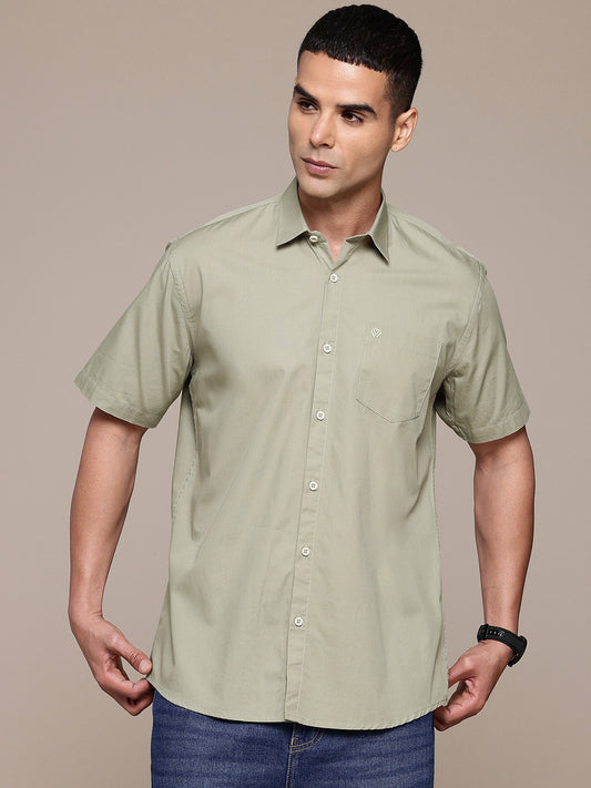 Olive Half Sleeve Pure Cotton Shirt