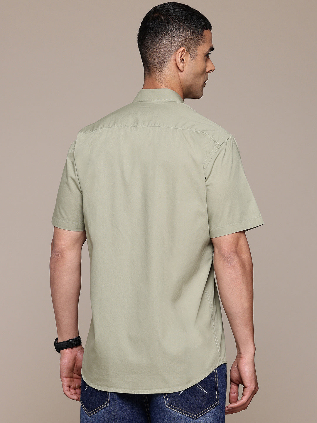 Olive Half Sleeve Pure Cotton Shirt