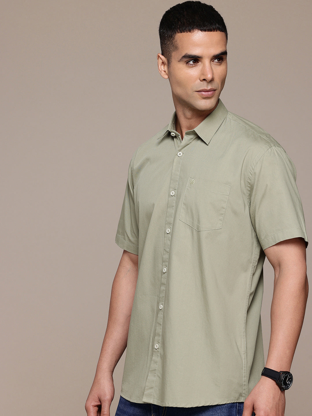 Olive Half Sleeve Pure Cotton Shirt