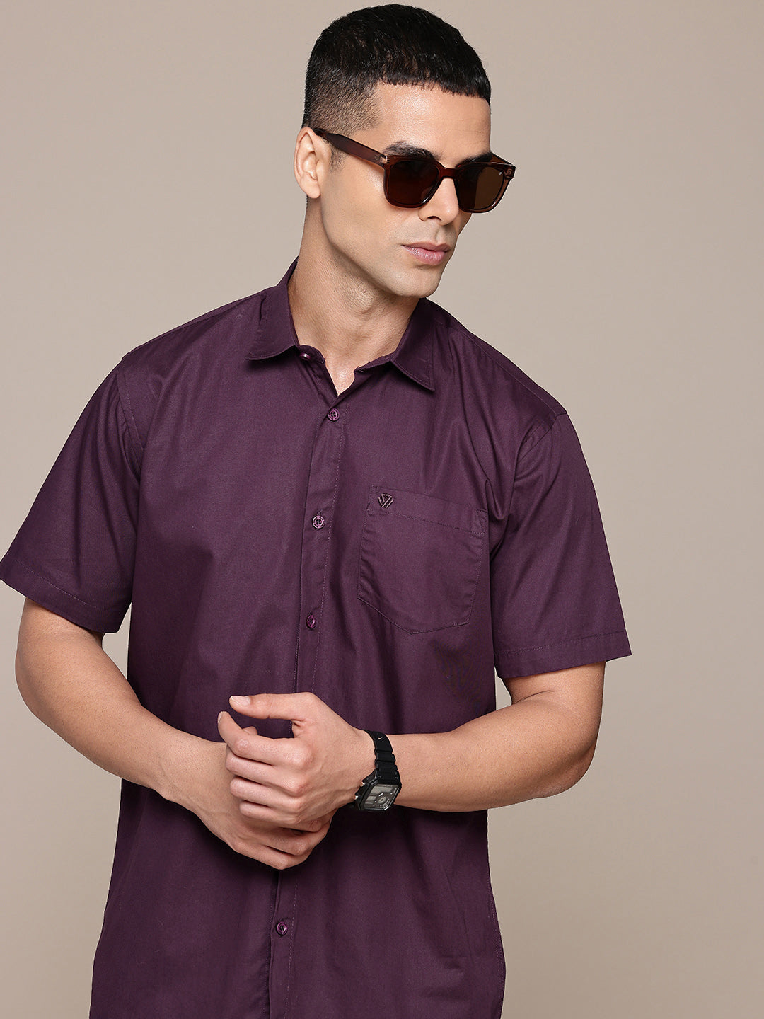 Purple Half Sleeve Pure Cotton Shirt