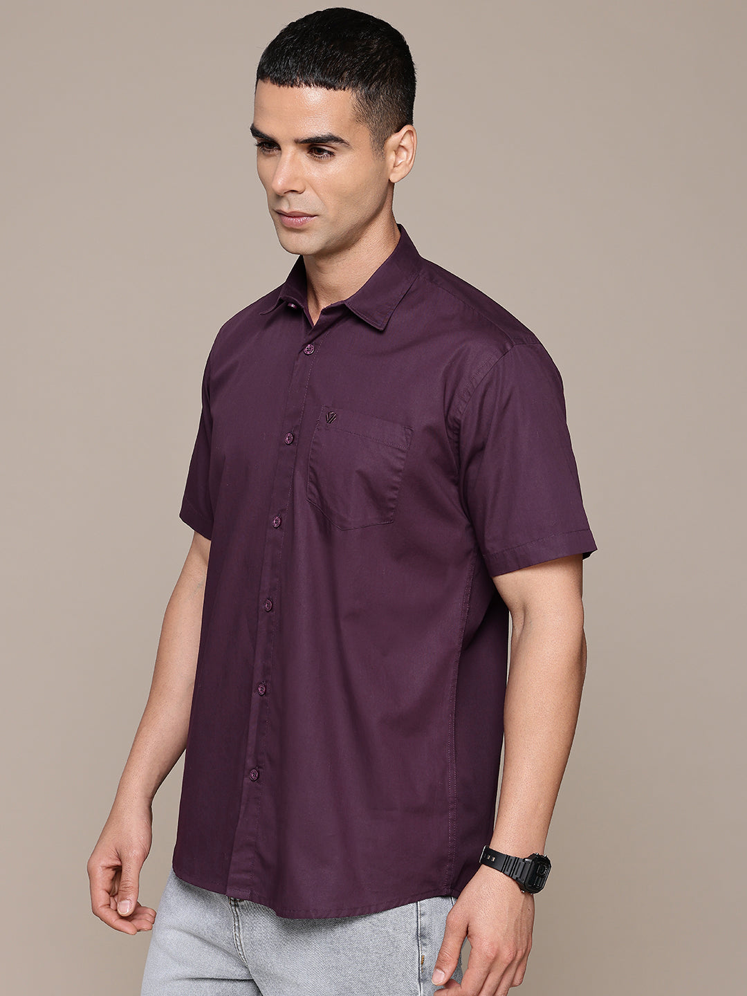 Purple Half Sleeve Pure Cotton Shirt