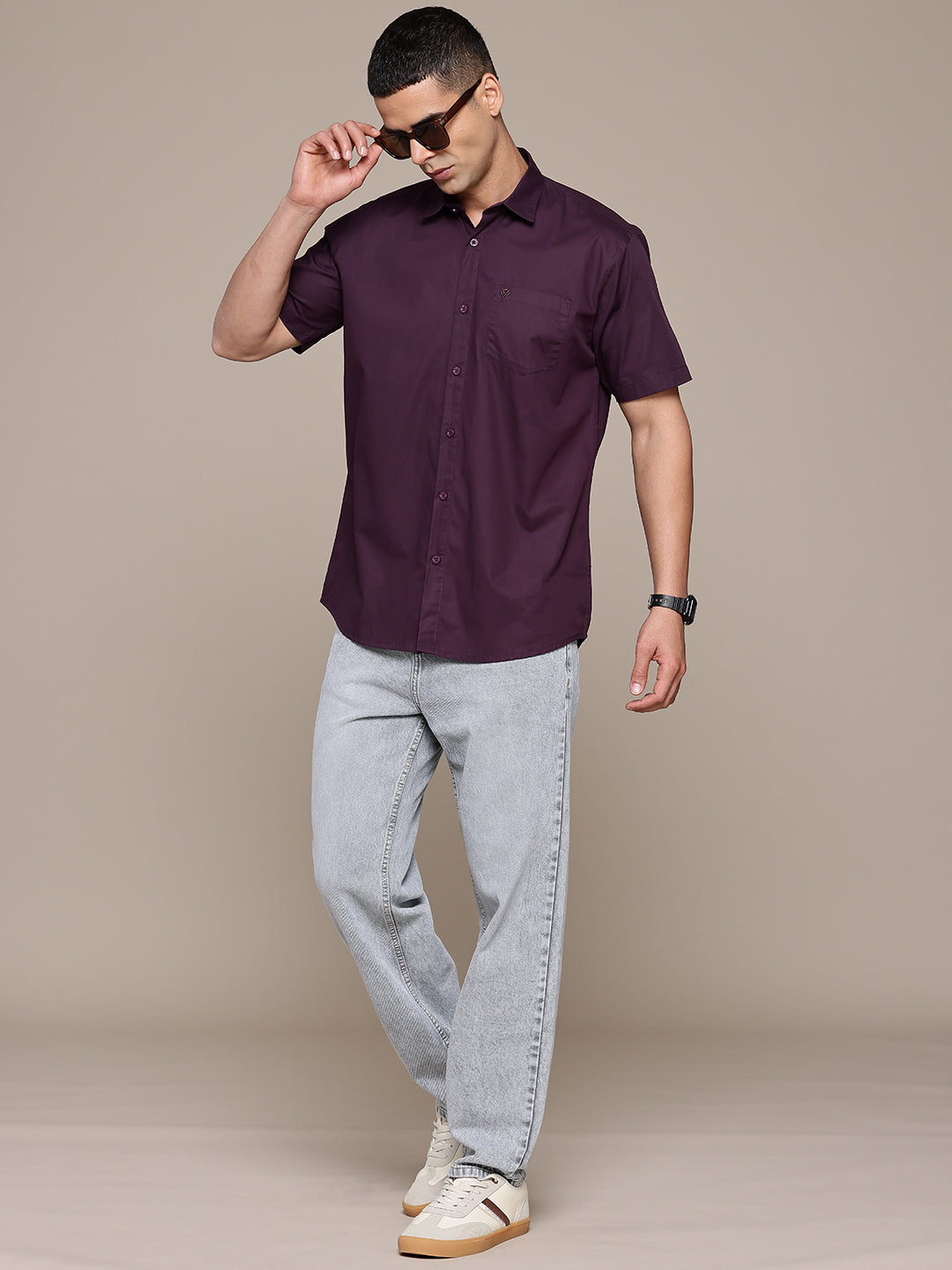 Purple Half Sleeve Pure Cotton Shirt