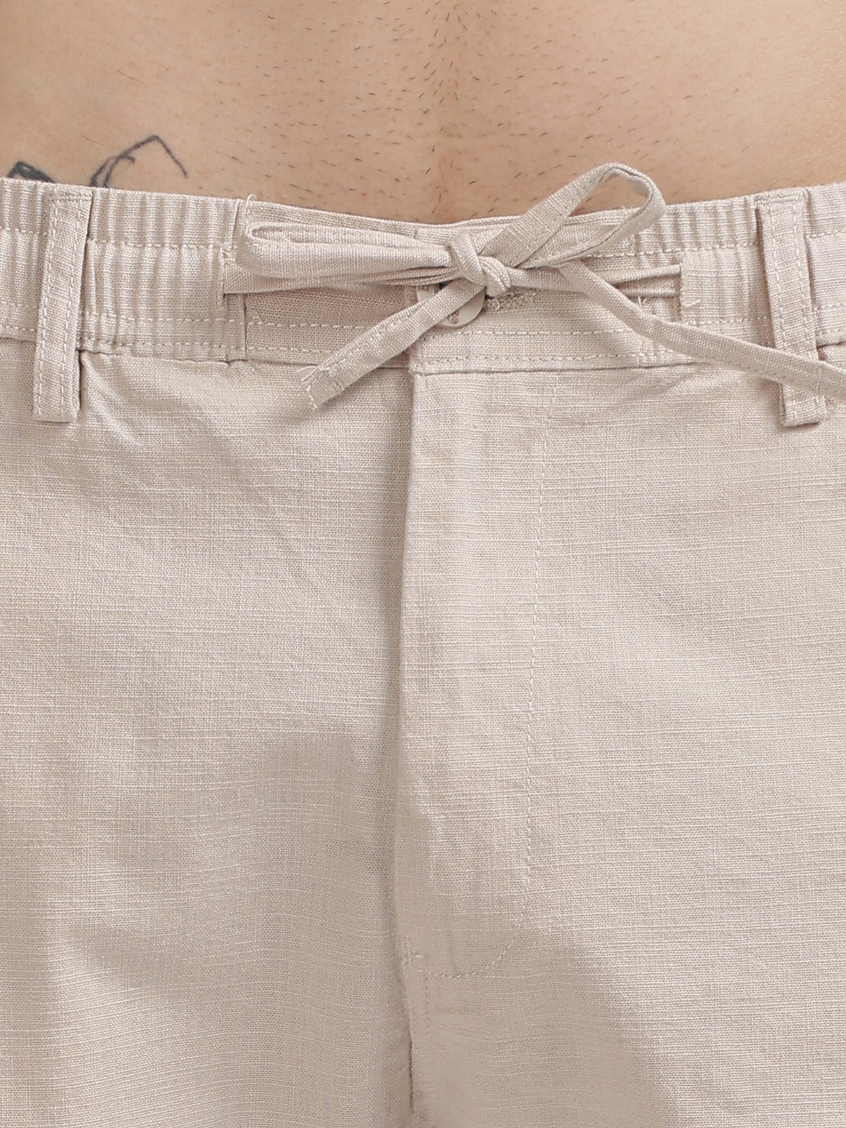 Beige Cotton Linen Straight Fit Trouser