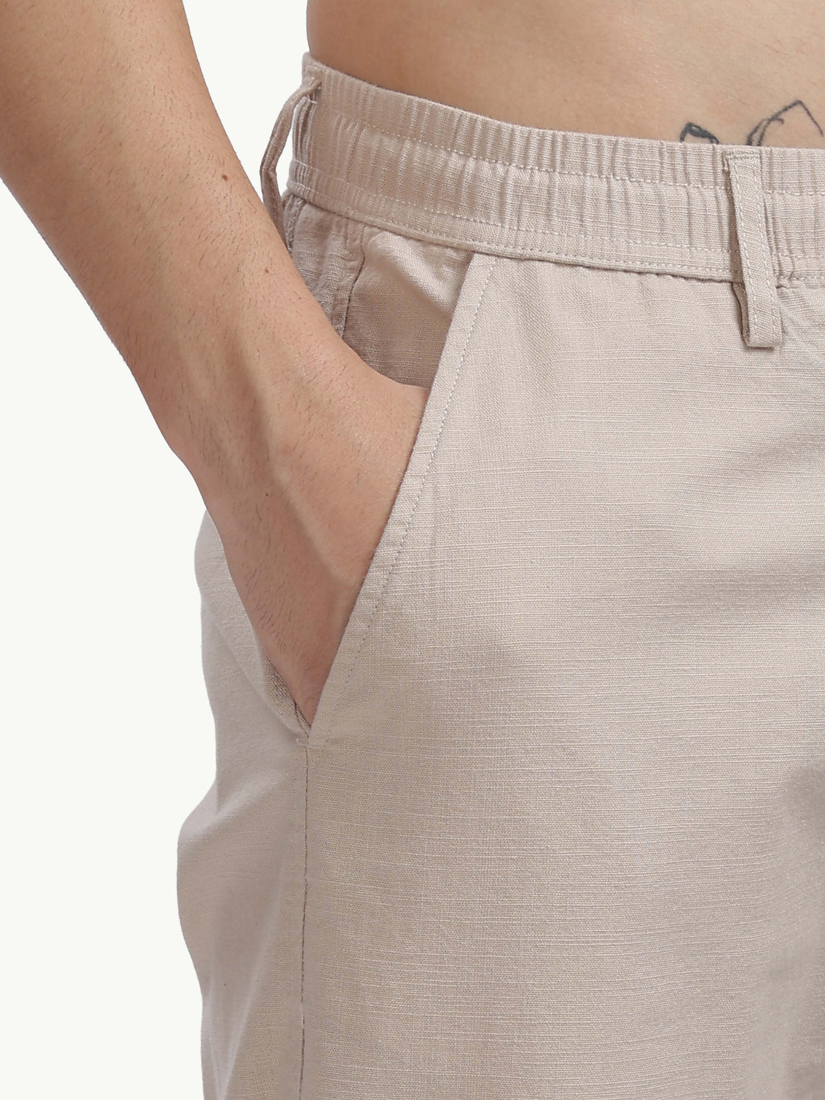 Beige Cotton Linen Straight Fit Trouser