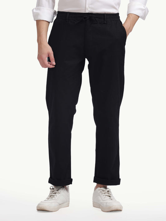 Black Cotton Linen Straight Fit Trouser