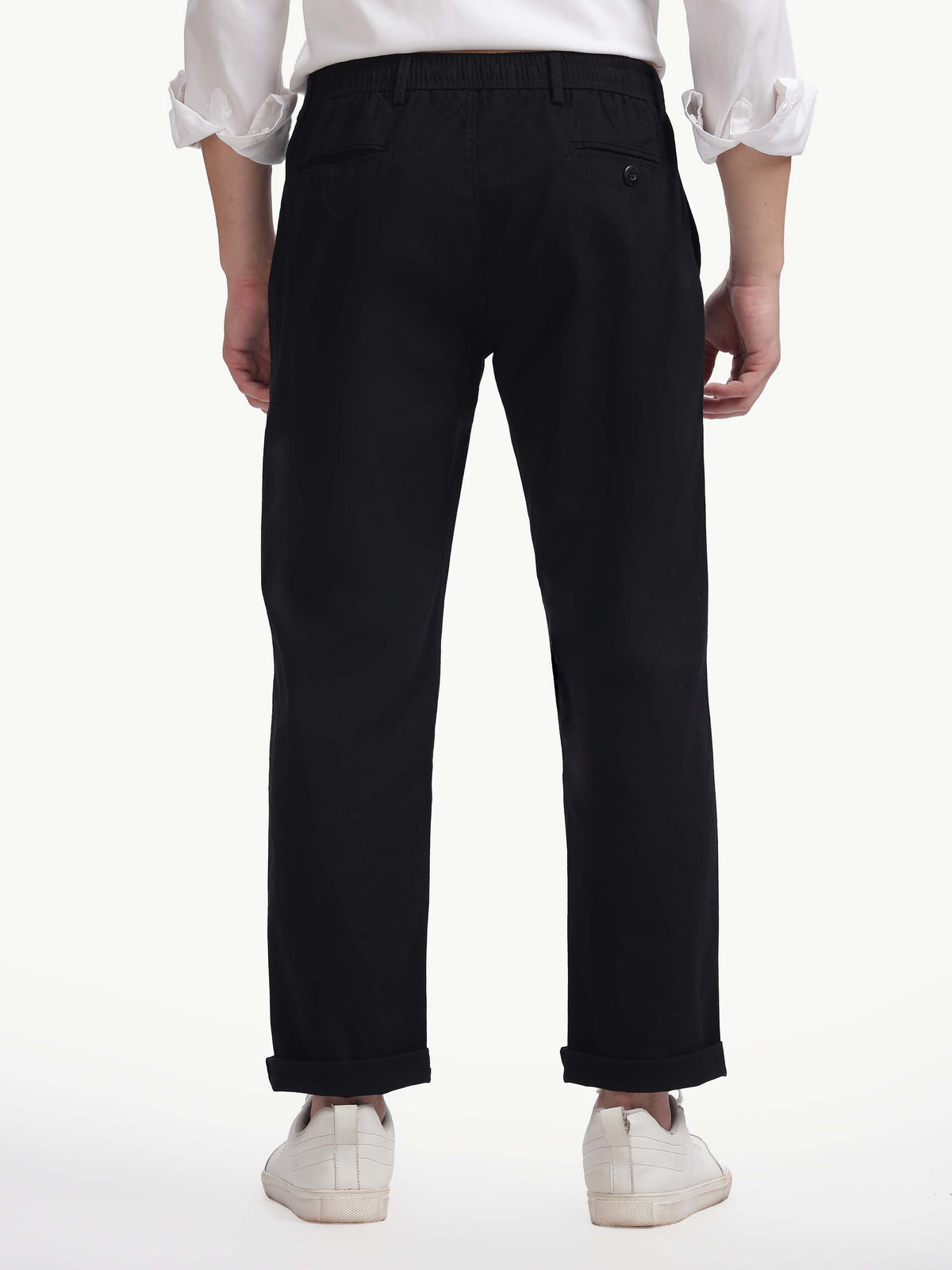 Black Cotton Linen Straight Fit Trouser