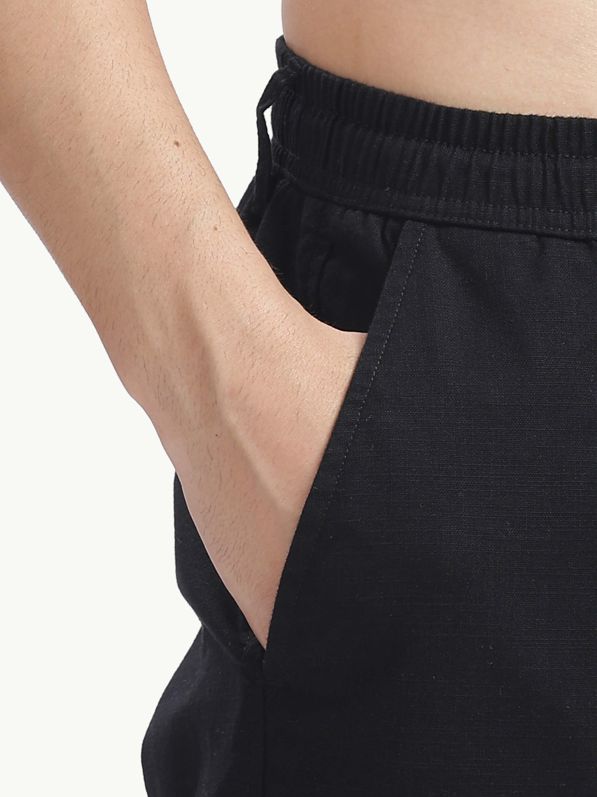 Black Cotton Linen Straight Fit Trouser