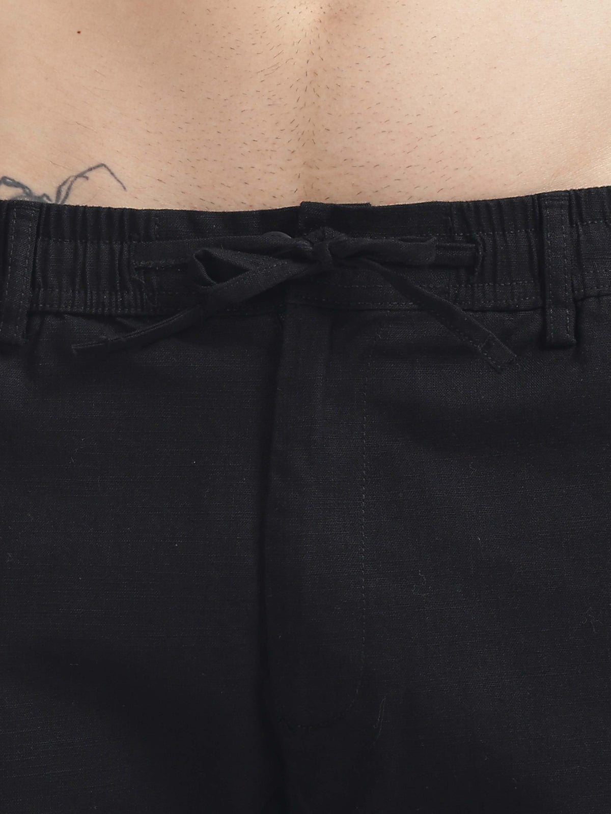 Black Cotton Linen Straight Fit Trouser