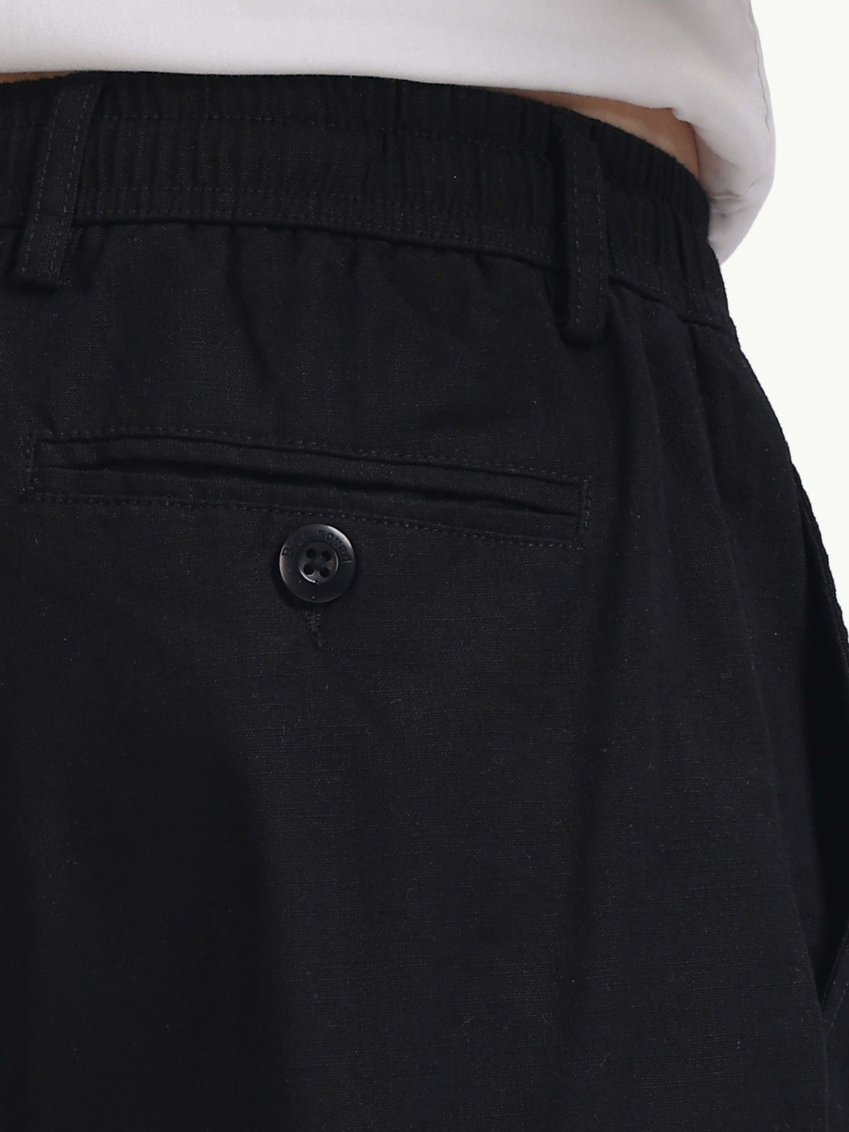 Black Cotton Linen Straight Fit Trouser