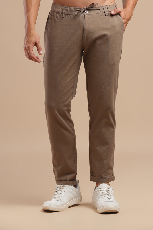 Brown Cotton Linen Straight Fit Trouser