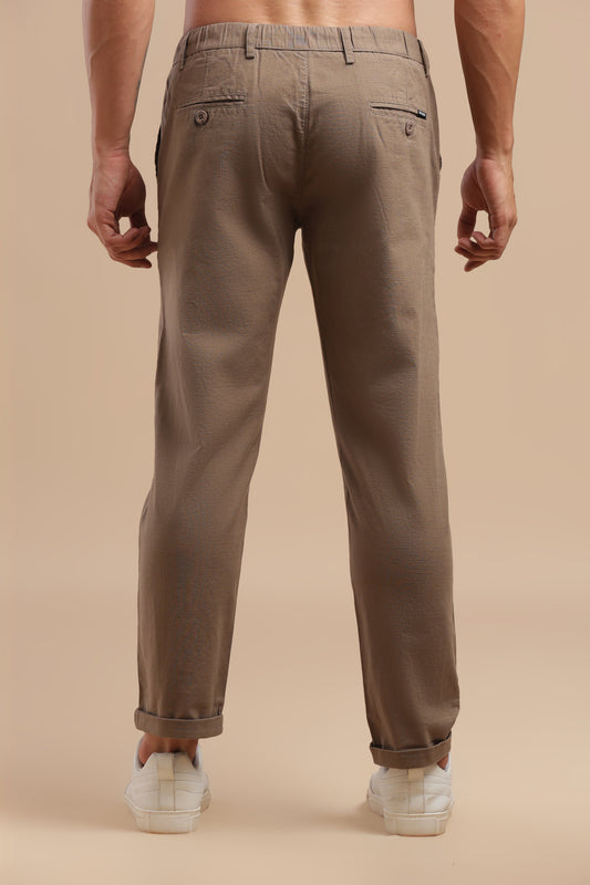 Brown Cotton Linen Straight Fit Trouser