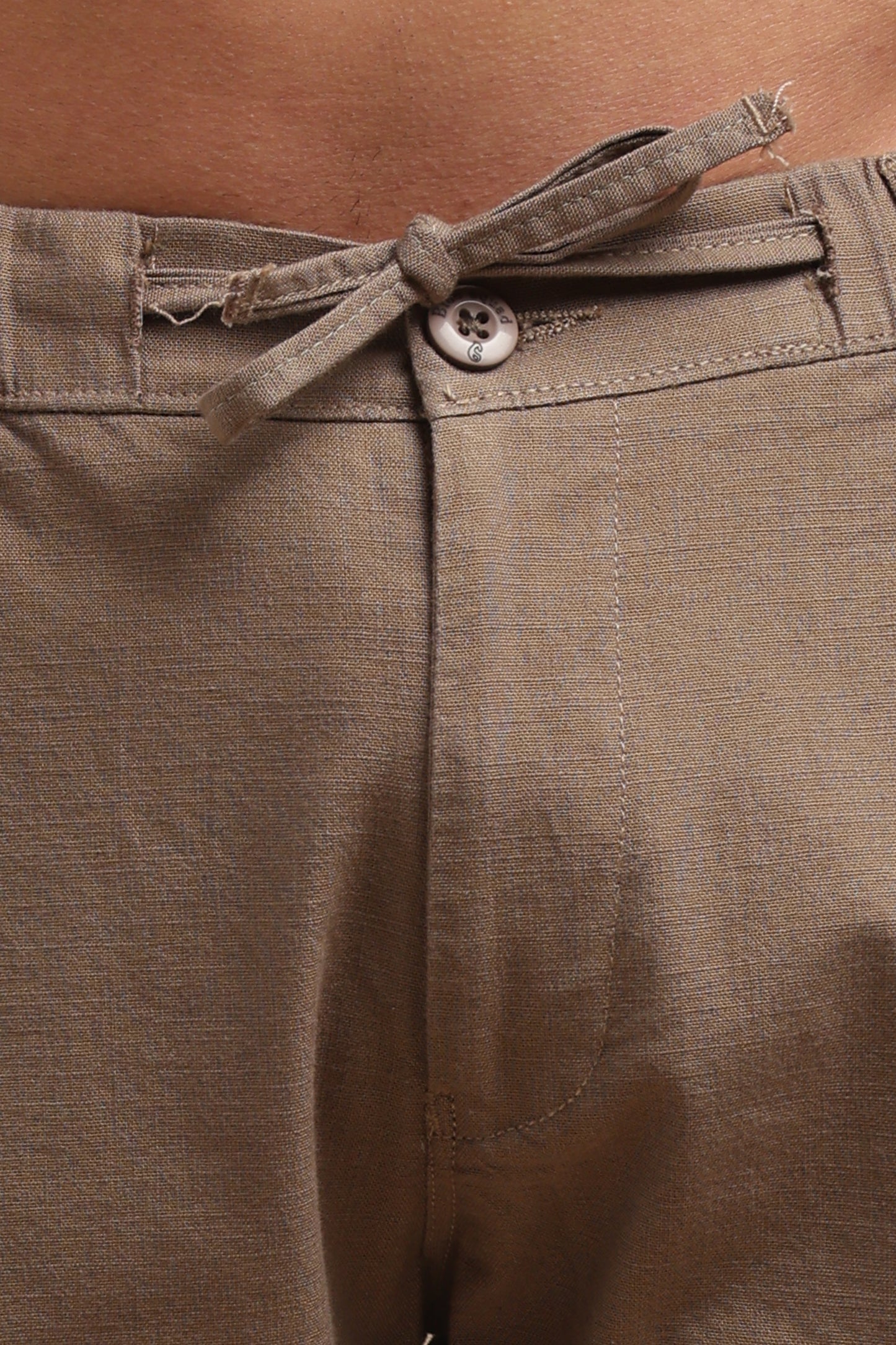 Brown Cotton Linen Straight Fit Trouser