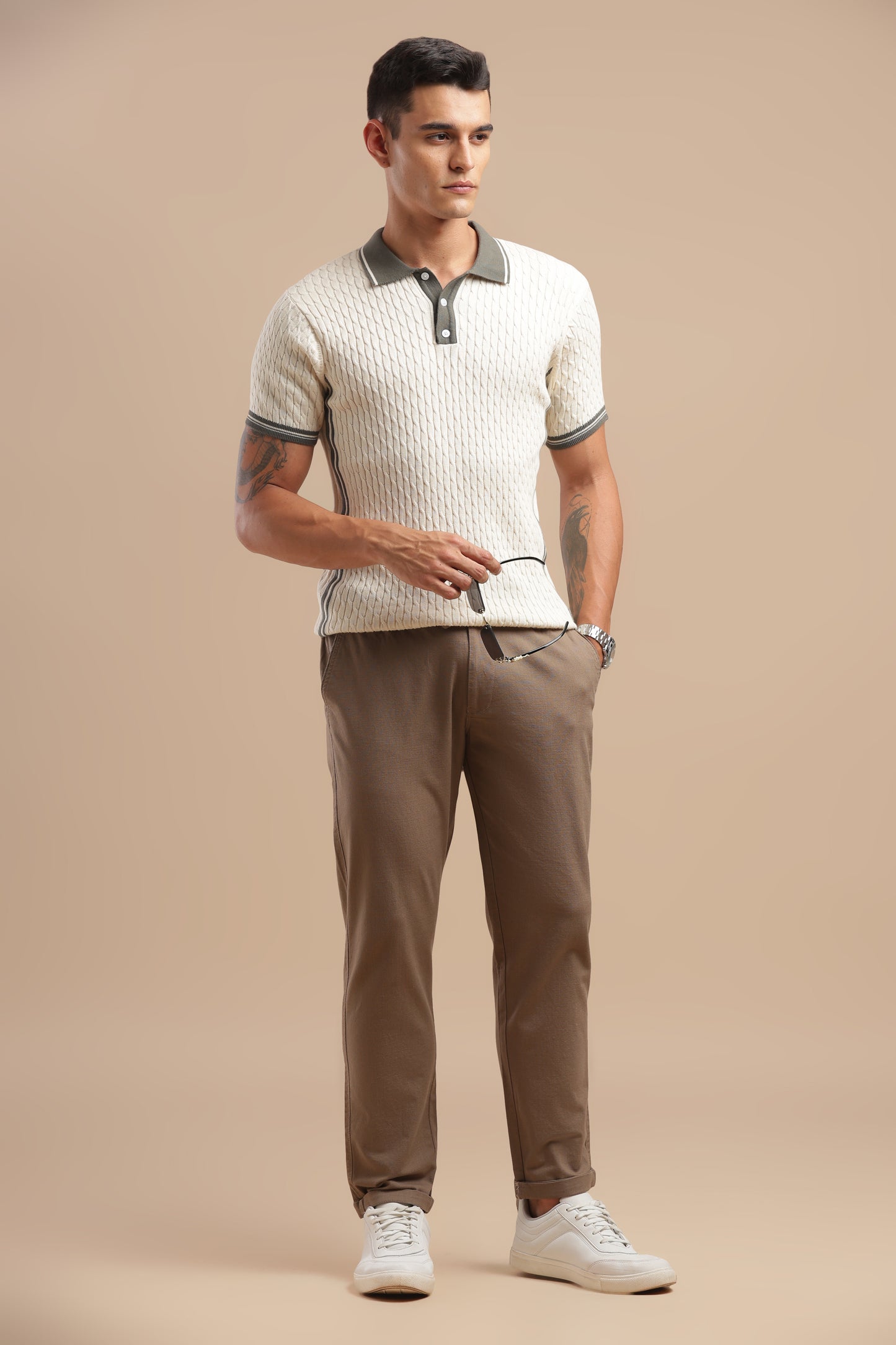 Brown Cotton Linen Straight Fit Trouser