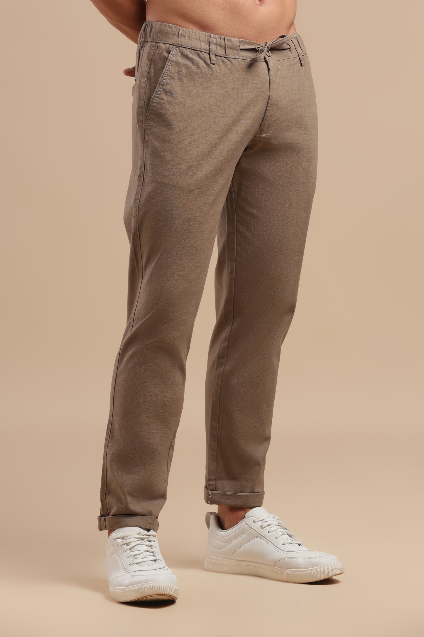 Brown Cotton Linen Straight Fit Trouser