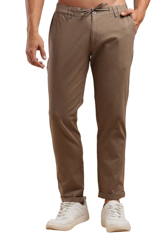 Brown Cotton Linen Straight Fit Trouser