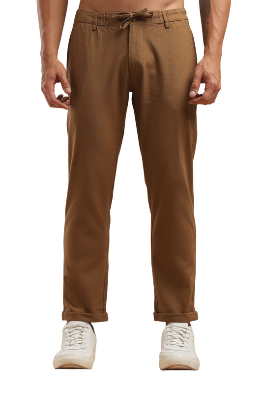 Coffee Cotton Linen Straight Fit Trouser