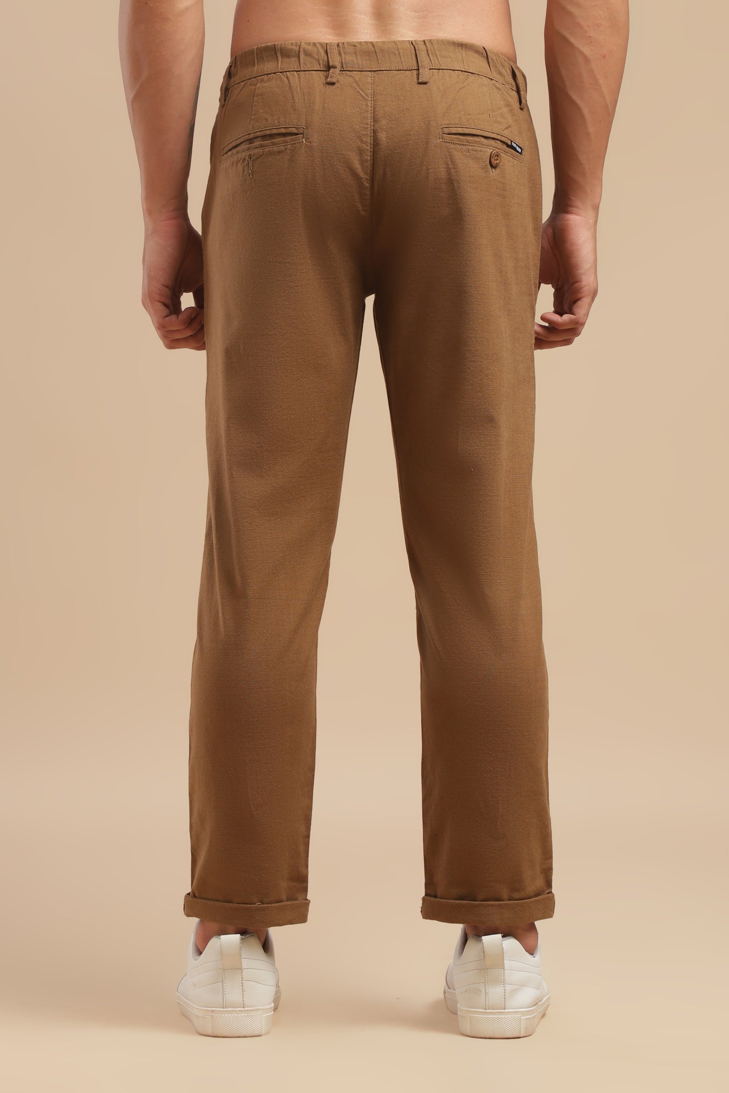 Coffee Cotton Linen Straight Fit Trouser