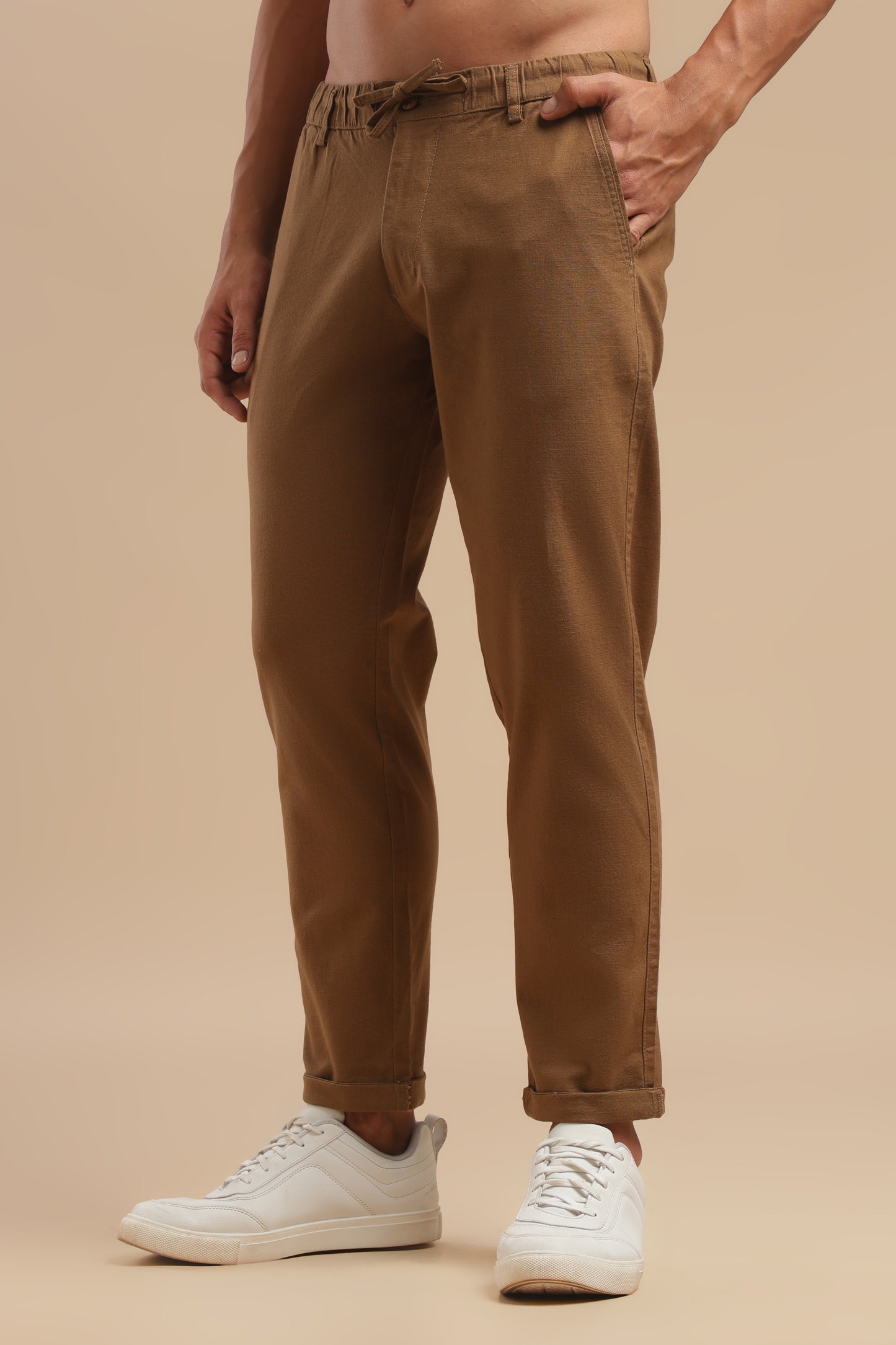 Coffee Cotton Linen Straight Fit Trouser