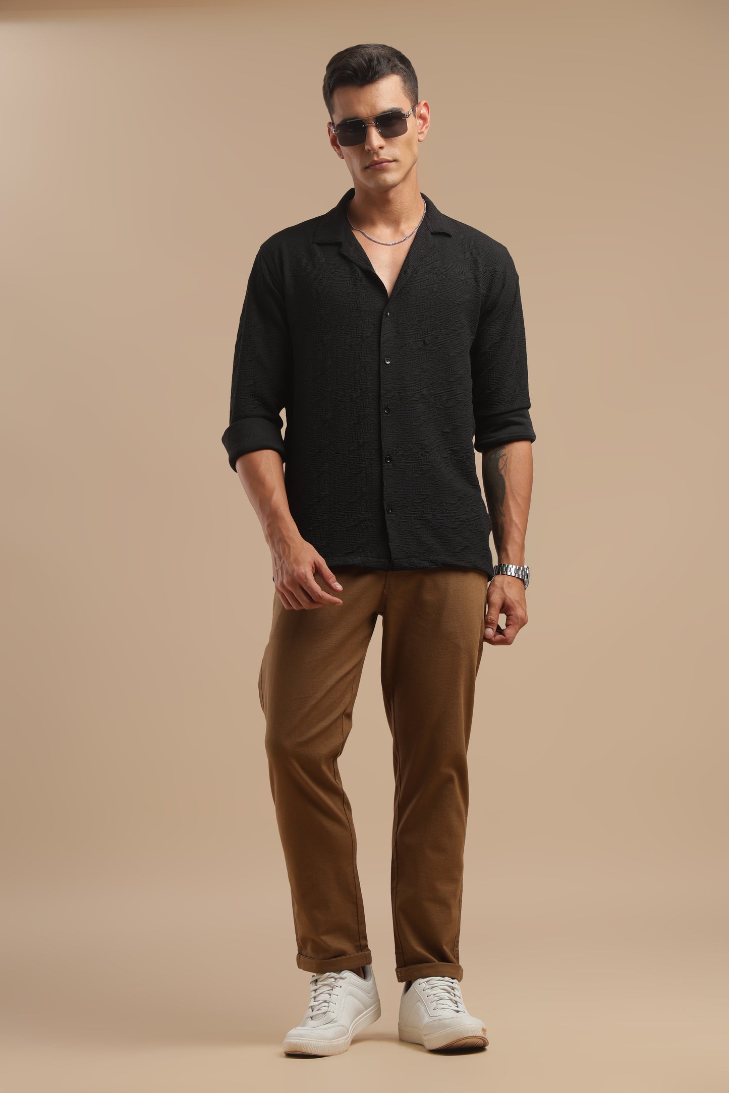 Coffee Cotton Linen Straight Fit Trouser