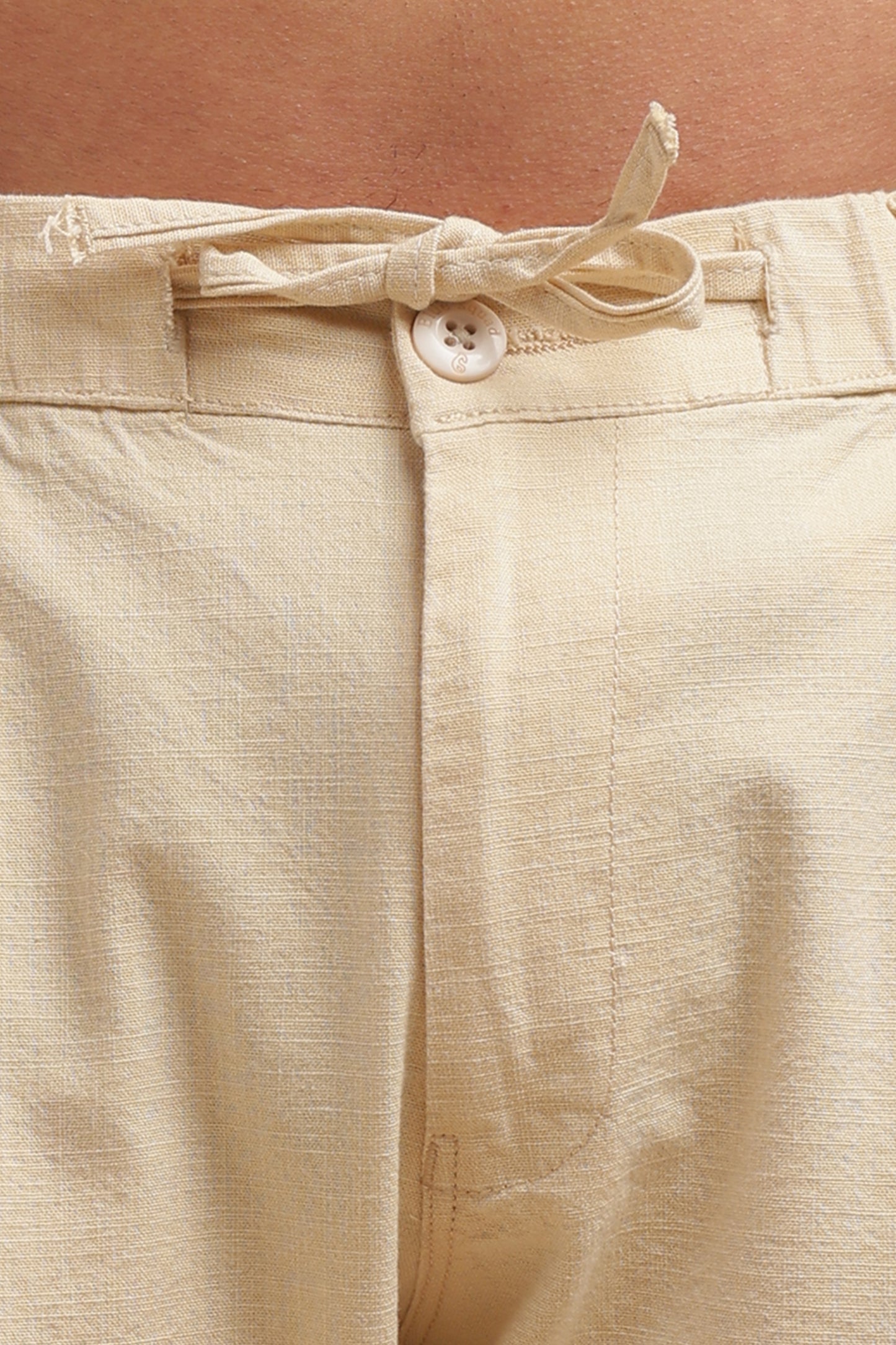 Cream Cotton Linen Straight Fit Trouser