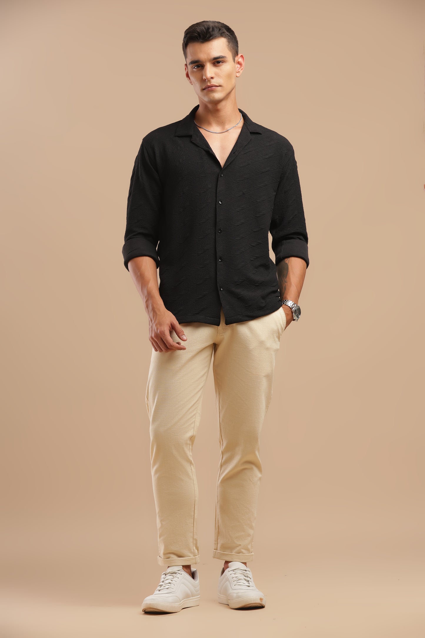 Cream Cotton Linen Straight Fit Trouser