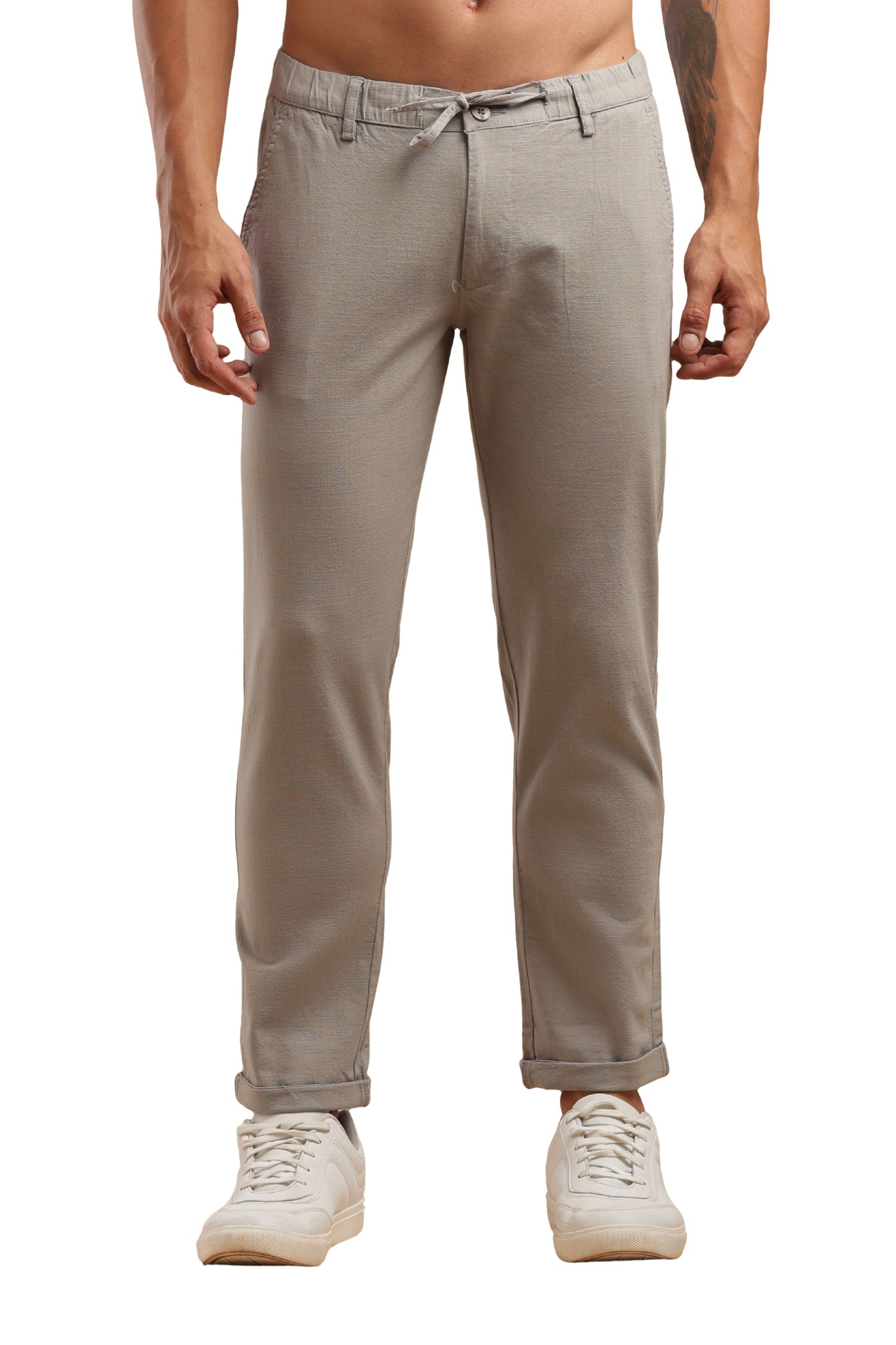 Light Grey Cotton Linen Straight Fit Trouser