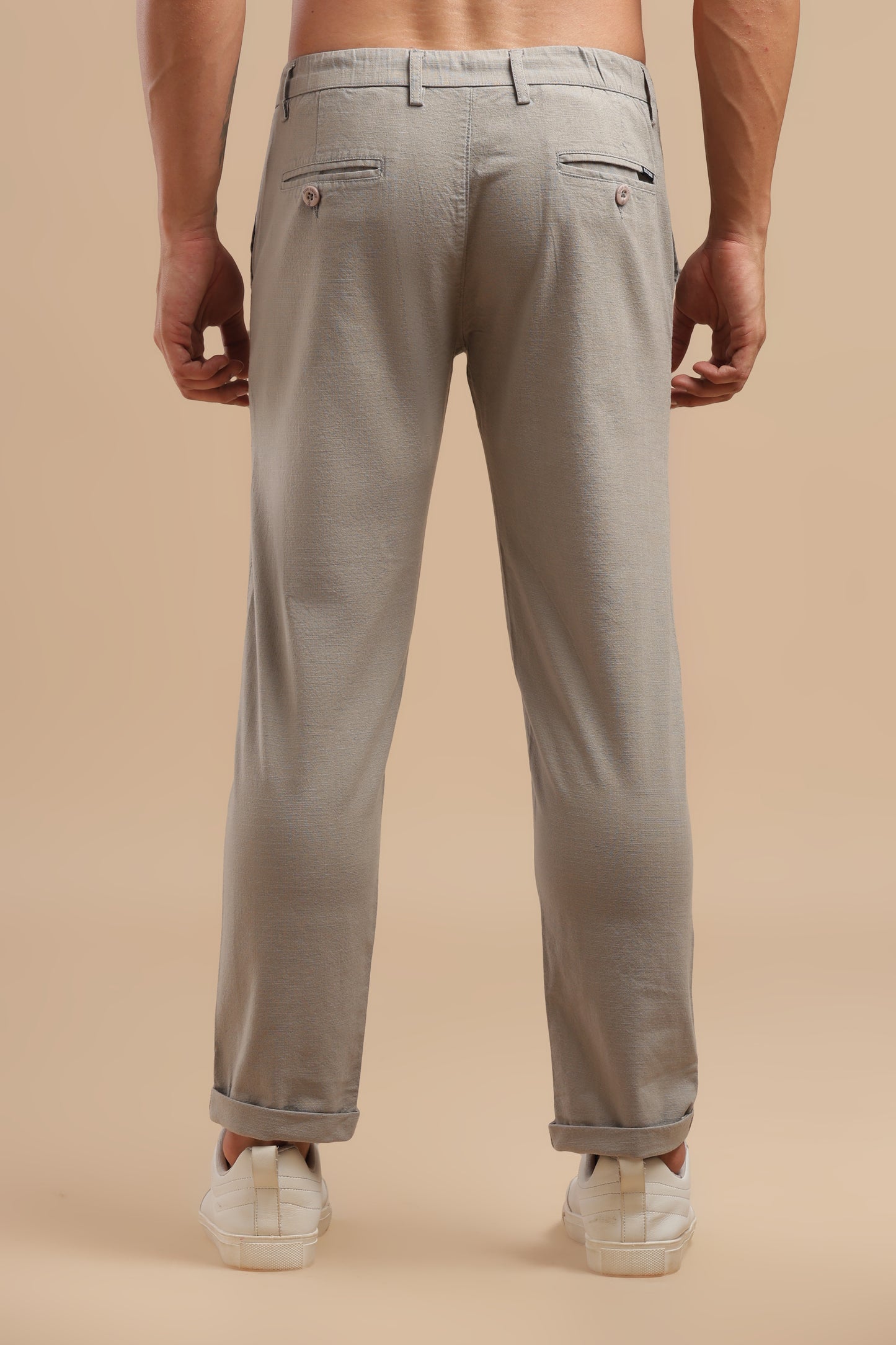 Light Grey Cotton Linen Straight Fit Trouser