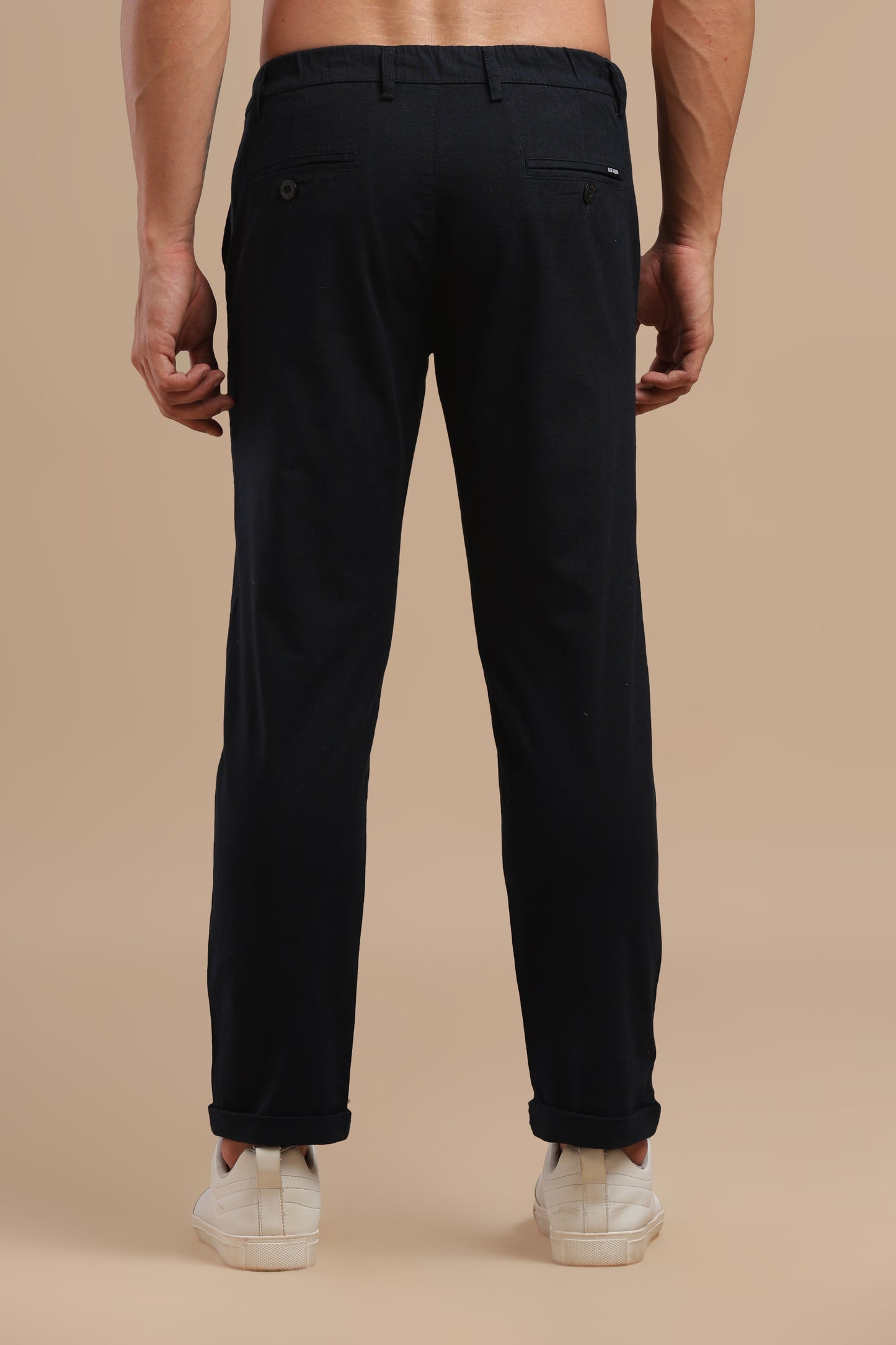 Navy Cotton Linen Straight Fit Trouser