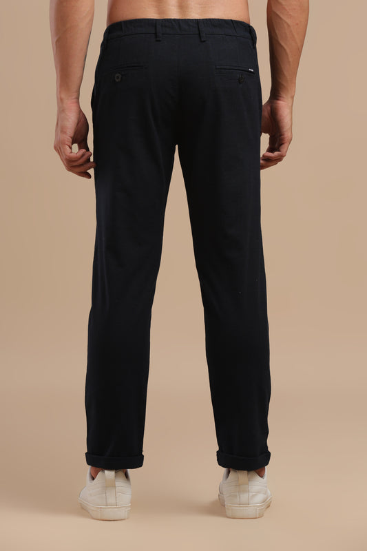 Navy Cotton Linen Straight Fit Trouser