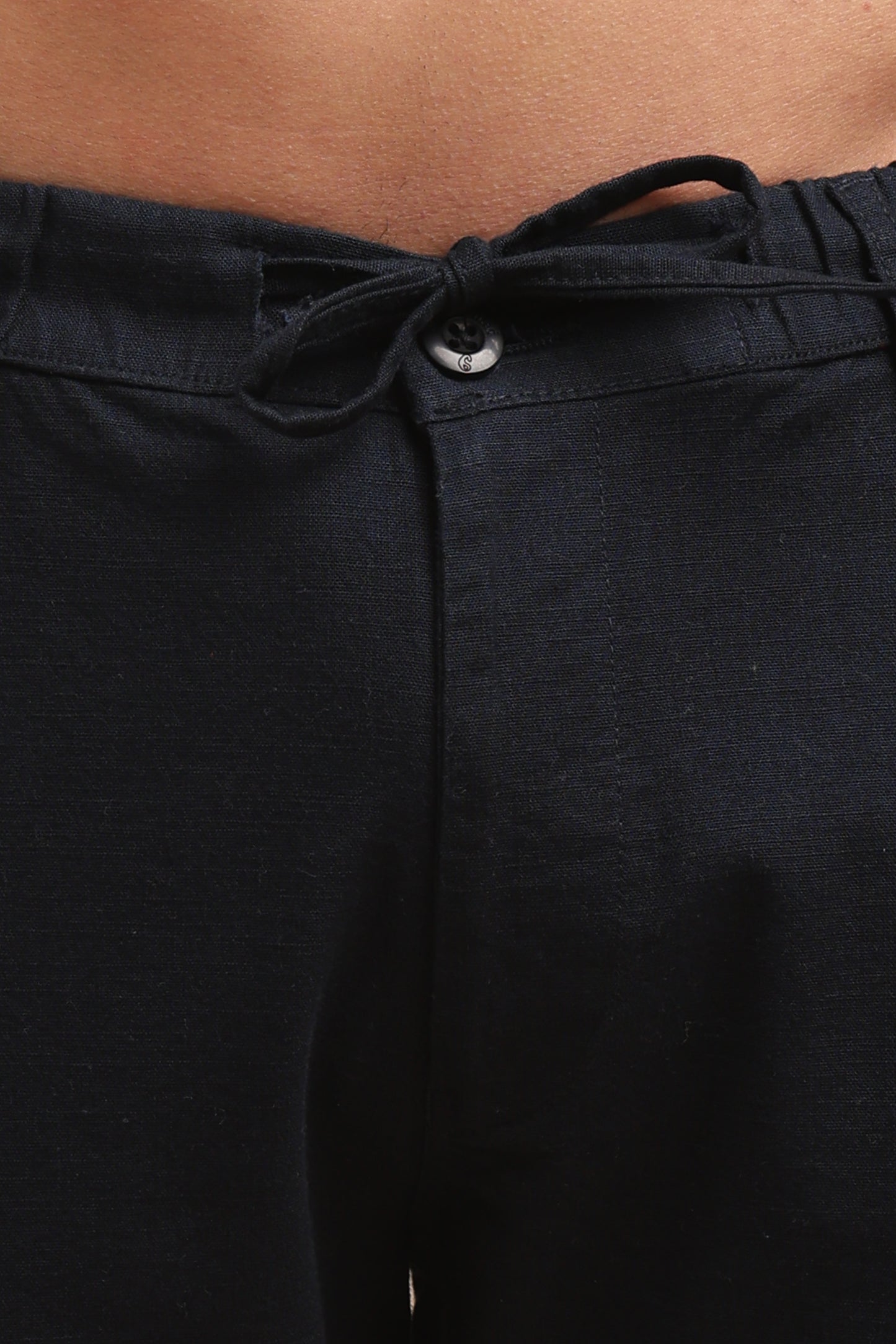 Navy Cotton Linen Straight Fit Trouser