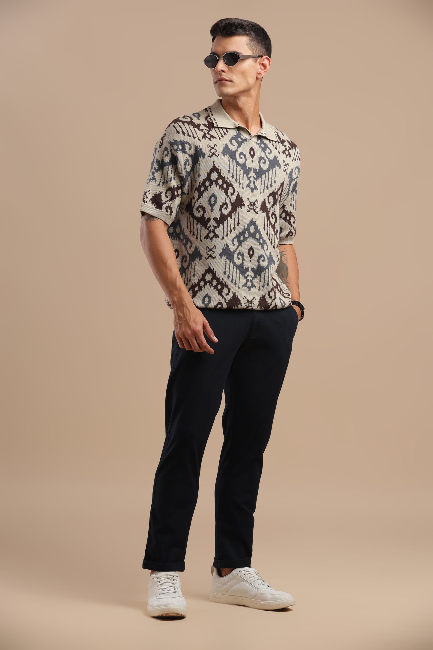 Navy Cotton Linen Straight Fit Trouser
