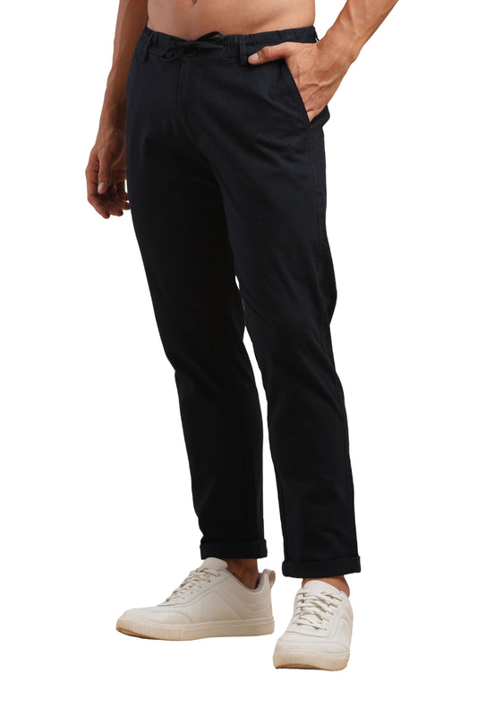 Navy Cotton Linen Straight Fit Trouser