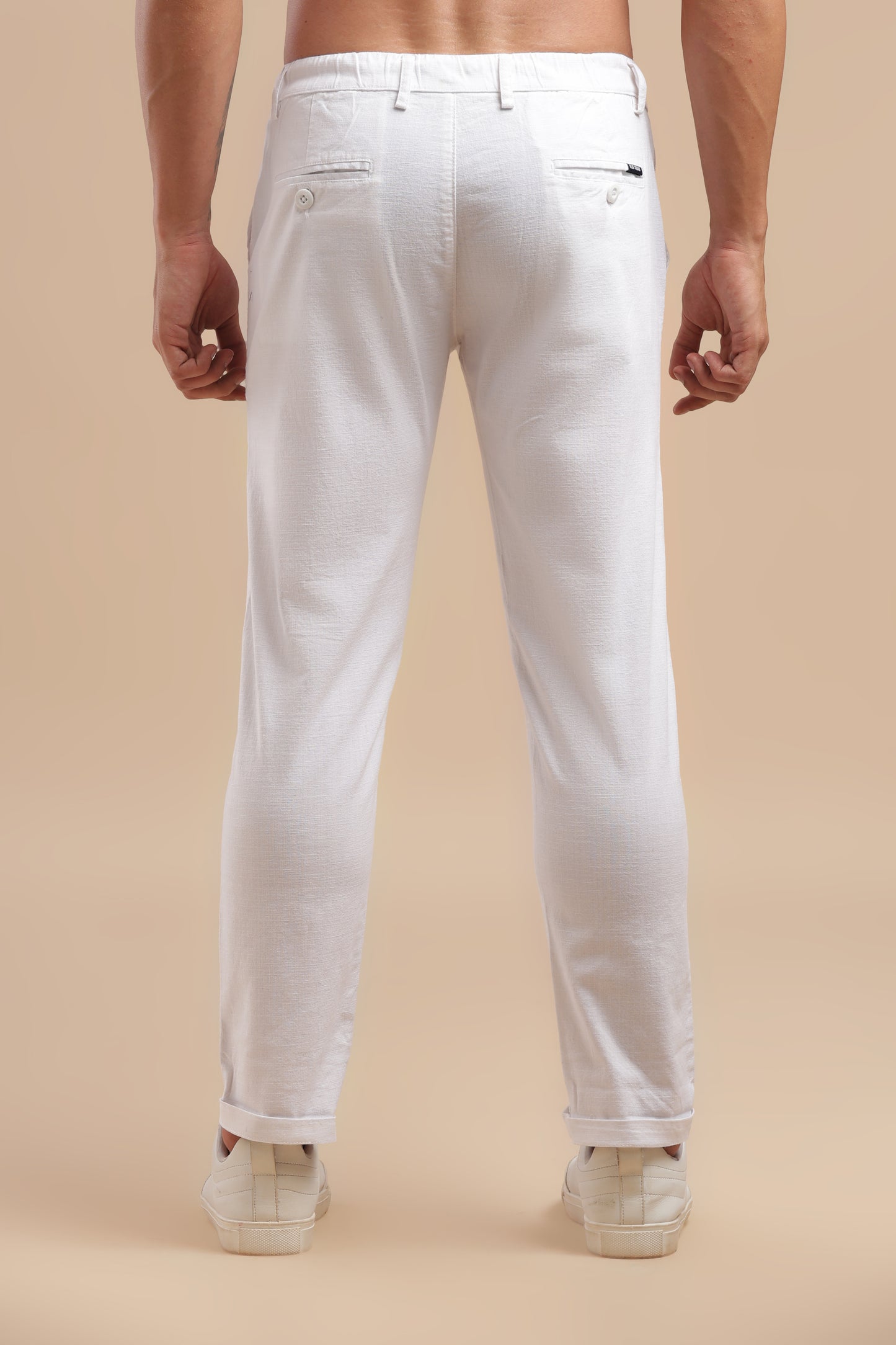 White Cotton Linen Straight Fit Trouser
