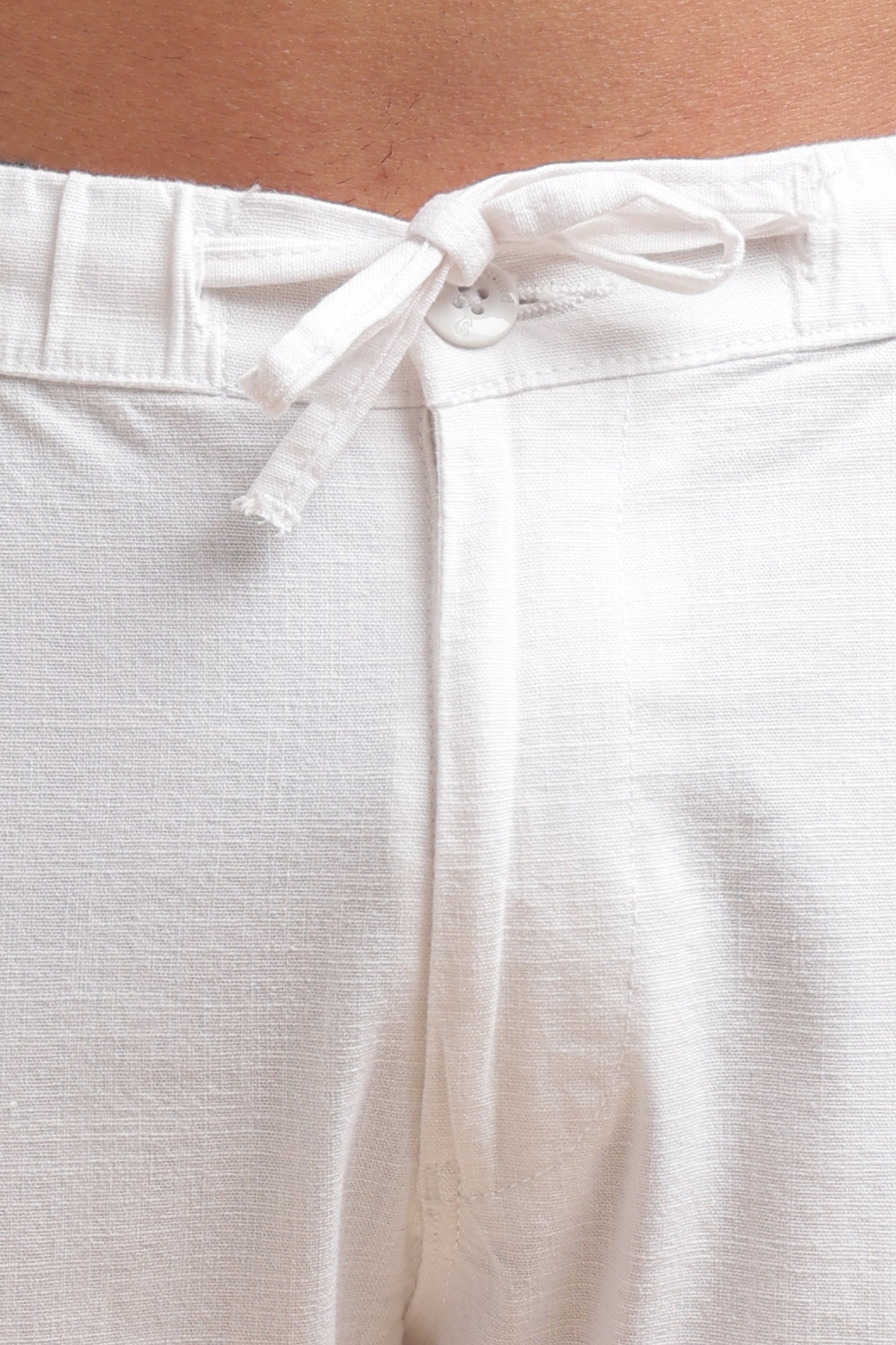 White Cotton Linen Straight Fit Trouser