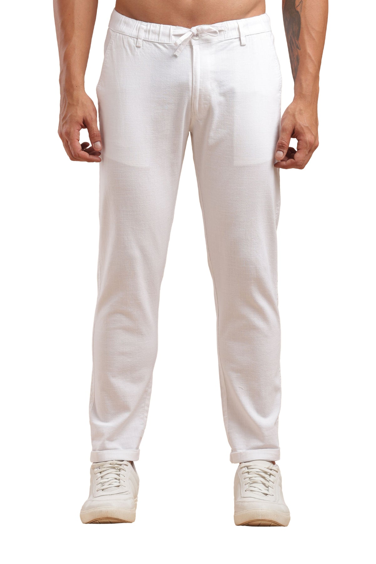 White Cotton Linen Straight Fit Trouser