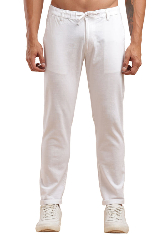 White Cotton Linen Straight Fit Trouser