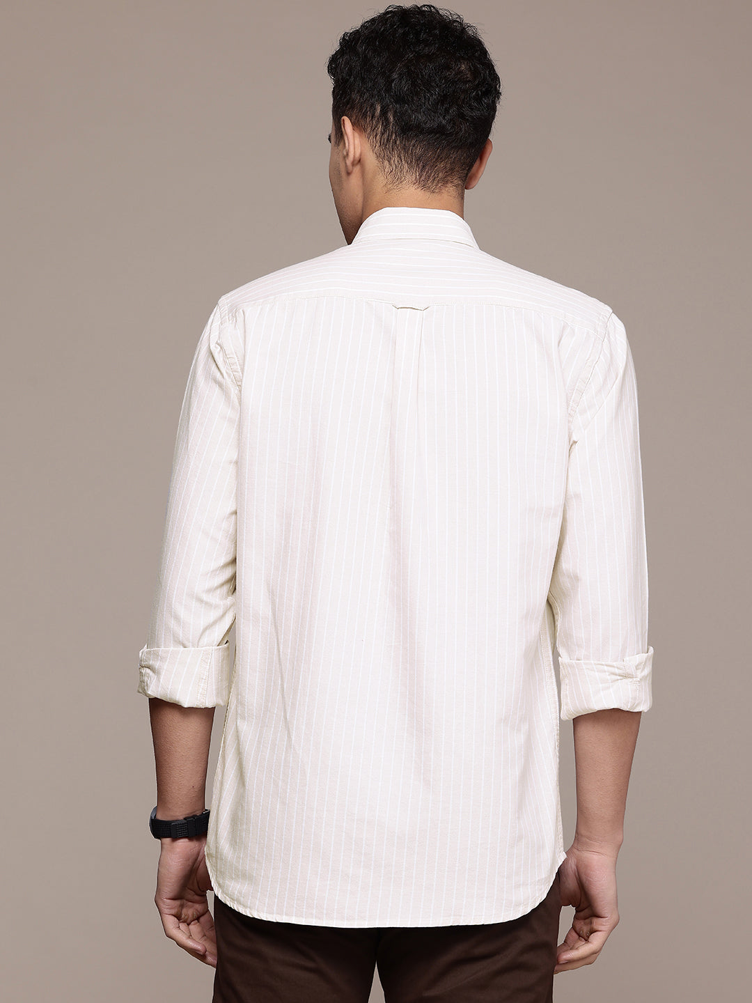 Beige Full Sleeve Chambray Cotton Shirt